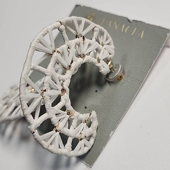 White Woven Hoop Earrings - Picture 2 of 3